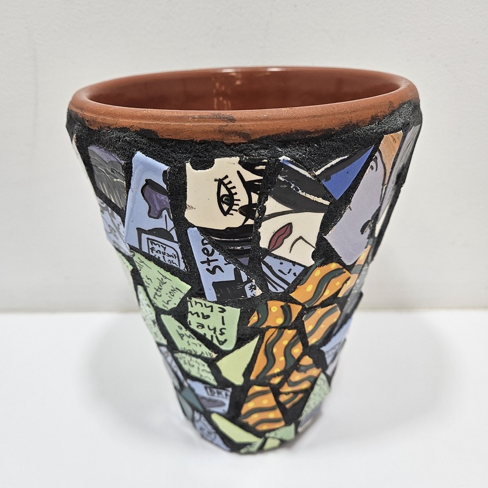 Flower Pot Planter Handmade Broken Tiles Mosaic Planter 90s